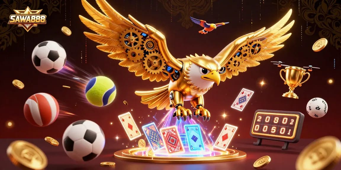 Engage with thrilling slots action at SAWA888, featuring a dynamic scene of winning moments and vibrant game elements.