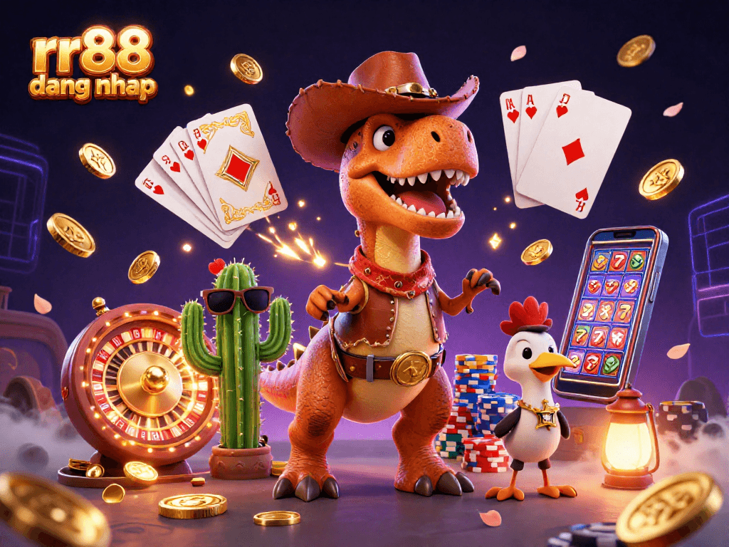 Experience rr88 dang nhap with this vibrant 3D casino scene featuring animated characters in action.