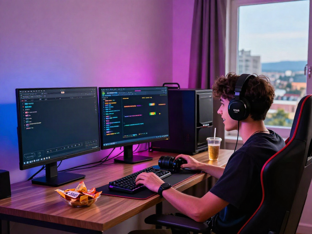 Excited gamer at home engaging with the TX88 online gaming platform, showcasing vibrant setup.