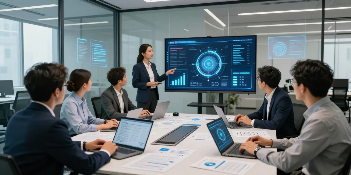 AI for business meeting showcasing collaboration and data-driven strategies in a modern office.