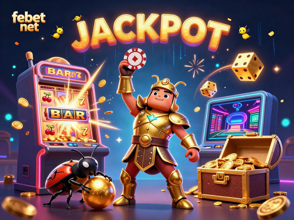 Experience the excitement of febet net with a dynamic 3D casino illustration representing winning moments.