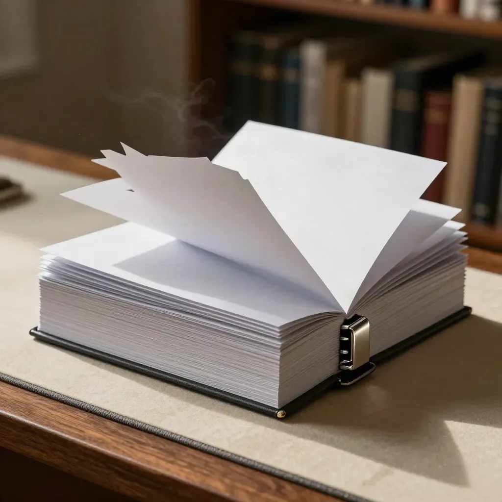 Premium pitch deck materials with blank dividers and silver binding hardware on a warm studio bench.