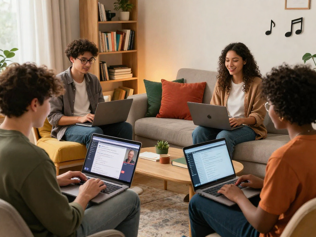 Engaging sexchat interaction in a friendly virtual setting with diverse individuals chatting comfortably.