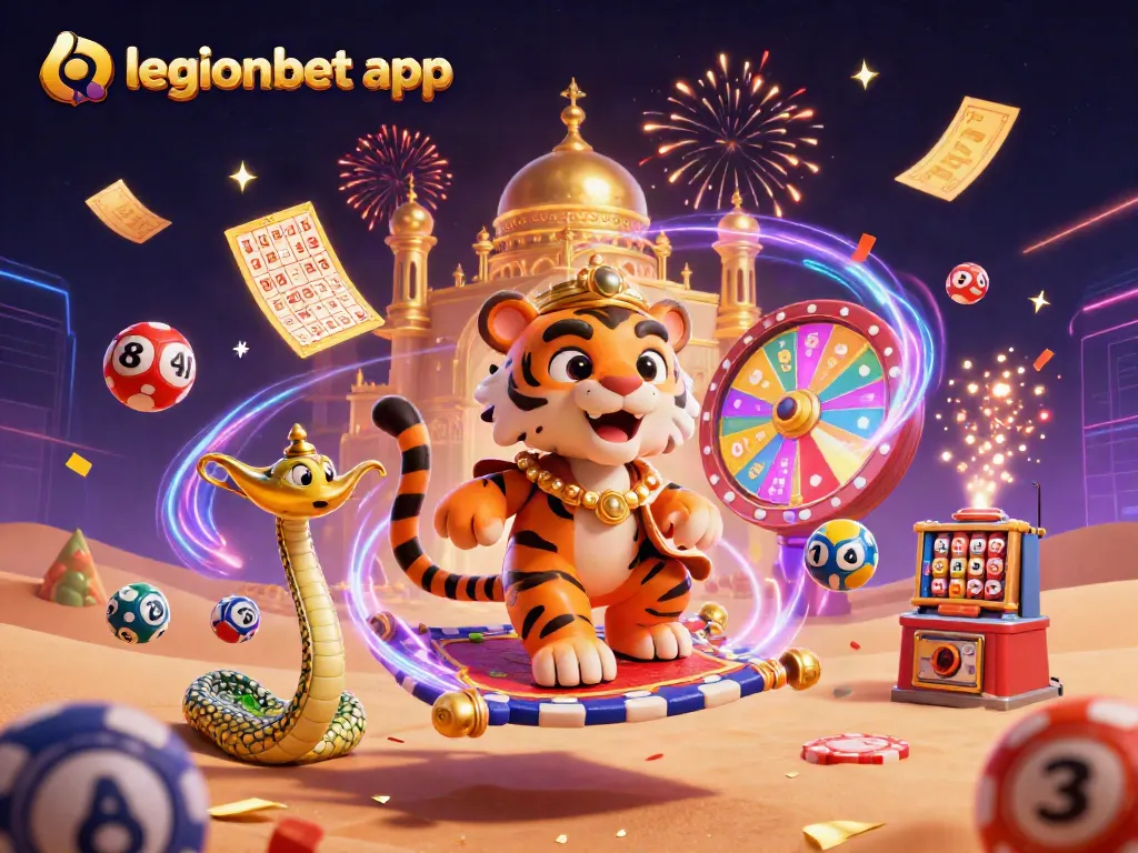 Experience the thrill of gaming with the legionbet app in this vibrant casino-themed illustration.