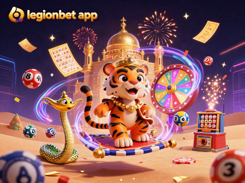Experience the thrill of gaming with the legionbet app in this vibrant casino-themed illustration.