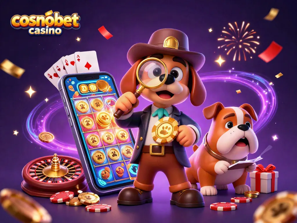 Experience excitement at cosmobet casino with a vibrant 3D scene filled with games and characters.
